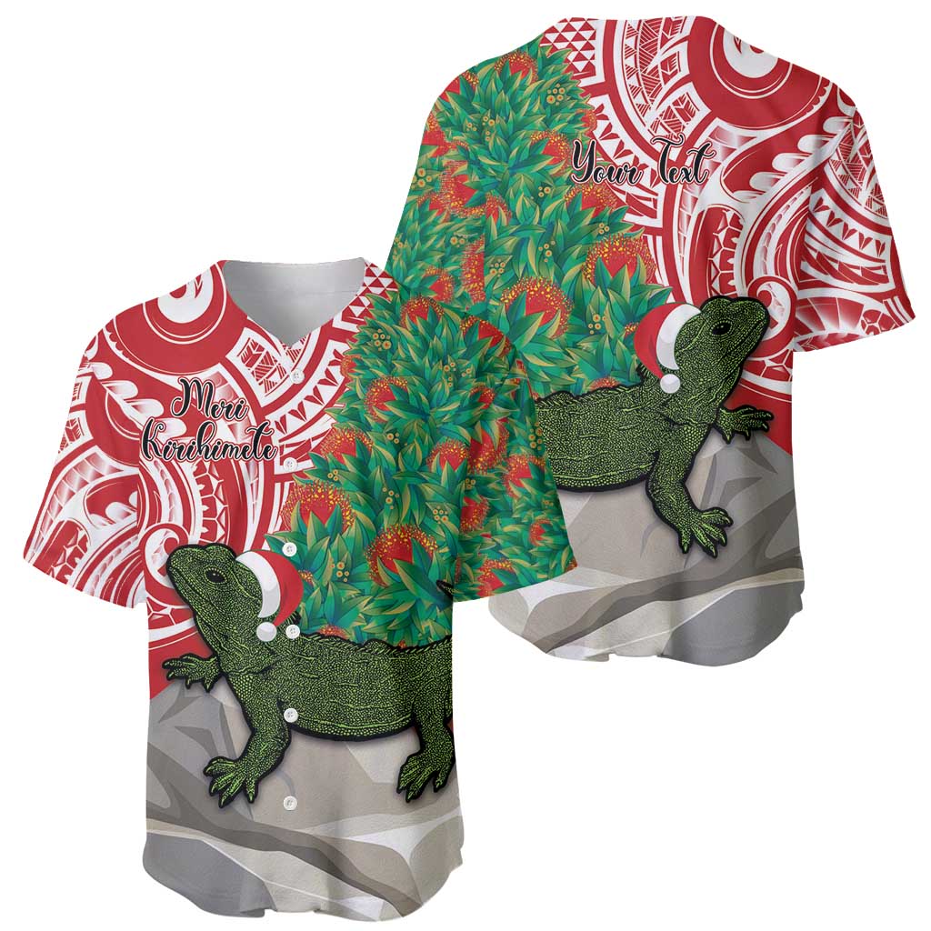Personalised New Zealand Tuatara Christmas Baseball Jersey Meri Kirihimete Aotearoa Maori Mix Pohutukawa LT14 - Polynesian Pride