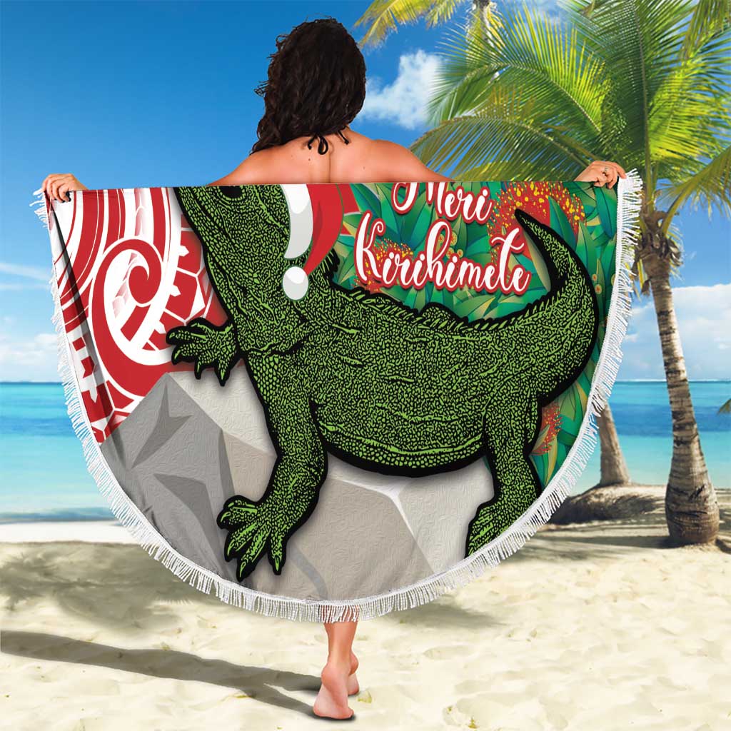 Personalised New Zealand Tuatara Christmas Beach Blanket Meri Kirihimete Aotearoa Maori Mix Pohutukawa LT14 - Polynesian Pride