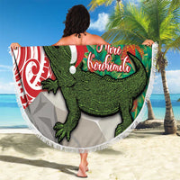 Personalised New Zealand Tuatara Christmas Beach Blanket Meri Kirihimete Aotearoa Maori Mix Pohutukawa LT14 - Polynesian Pride