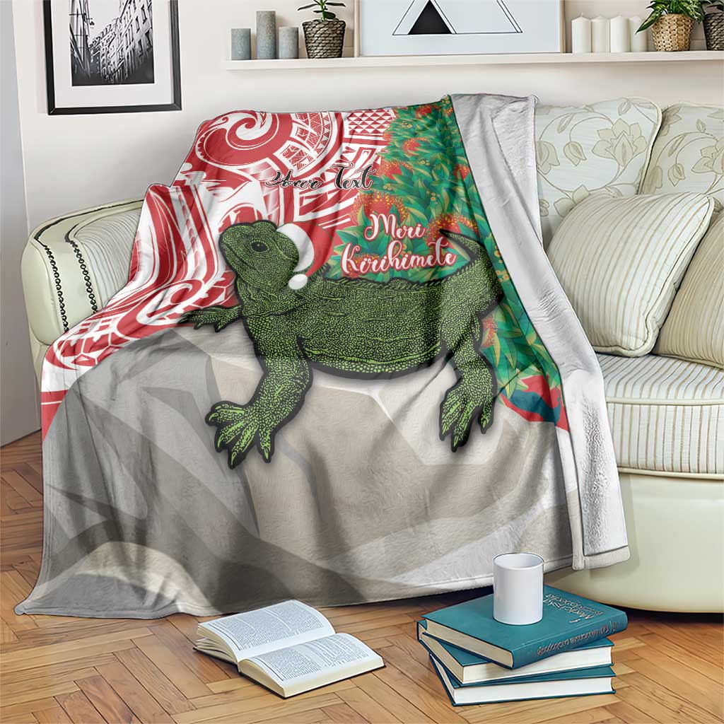 Personalised New Zealand Tuatara Christmas Blanket Meri Kirihimete Aotearoa Maori Mix Pohutukawa LT14 Red - Polynesian Pride