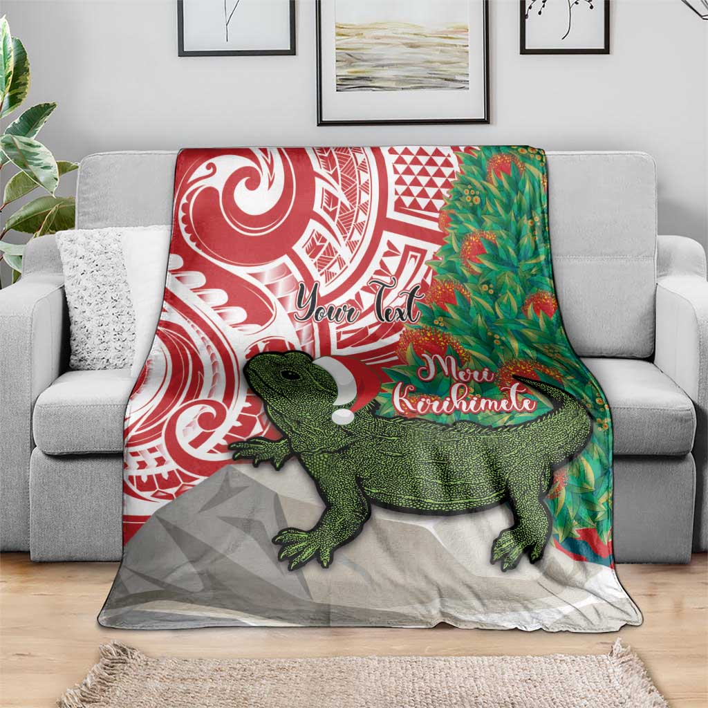 Personalised New Zealand Tuatara Christmas Blanket Meri Kirihimete Aotearoa Maori Mix Pohutukawa LT14 - Polynesian Pride