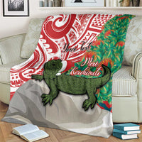 Personalised New Zealand Tuatara Christmas Blanket Meri Kirihimete Aotearoa Maori Mix Pohutukawa LT14 - Polynesian Pride