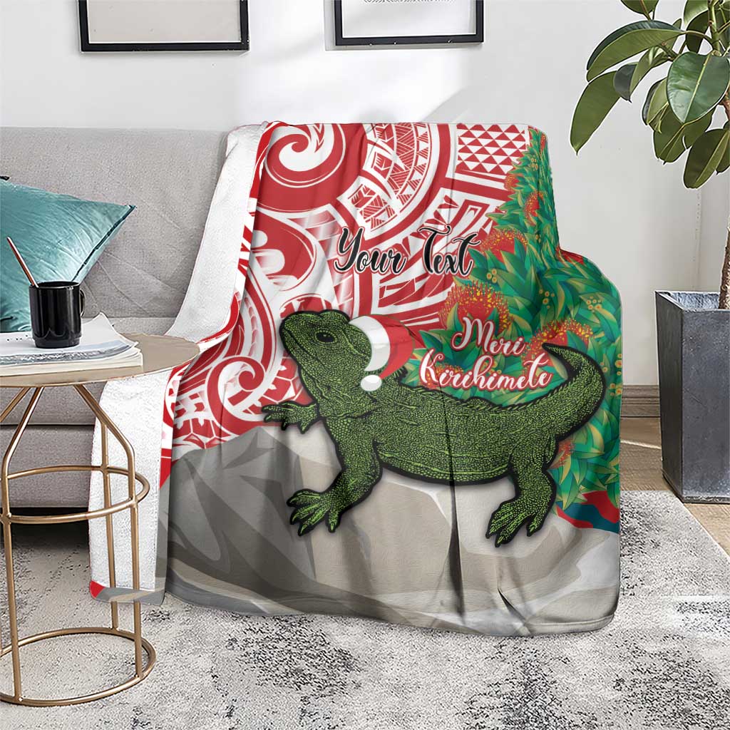 Personalised New Zealand Tuatara Christmas Blanket Meri Kirihimete Aotearoa Maori Mix Pohutukawa LT14 - Polynesian Pride