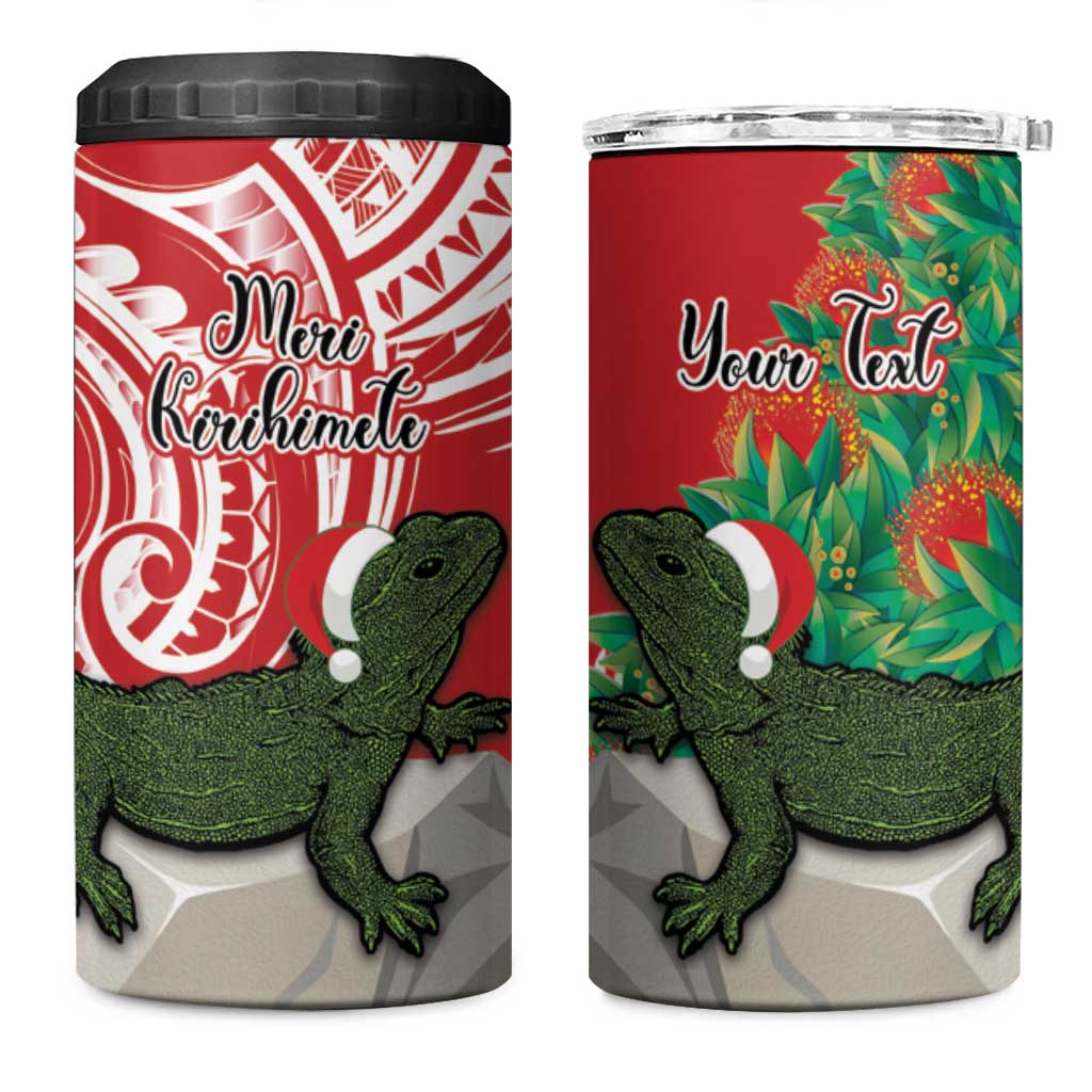 Personalised New Zealand Tuatara Christmas 4 in 1 Can Cooler Tumbler Meri Kirihimete Aotearoa Maori Mix Pohutukawa LT14 One Size: 16 oz Red - Polynesian Pride