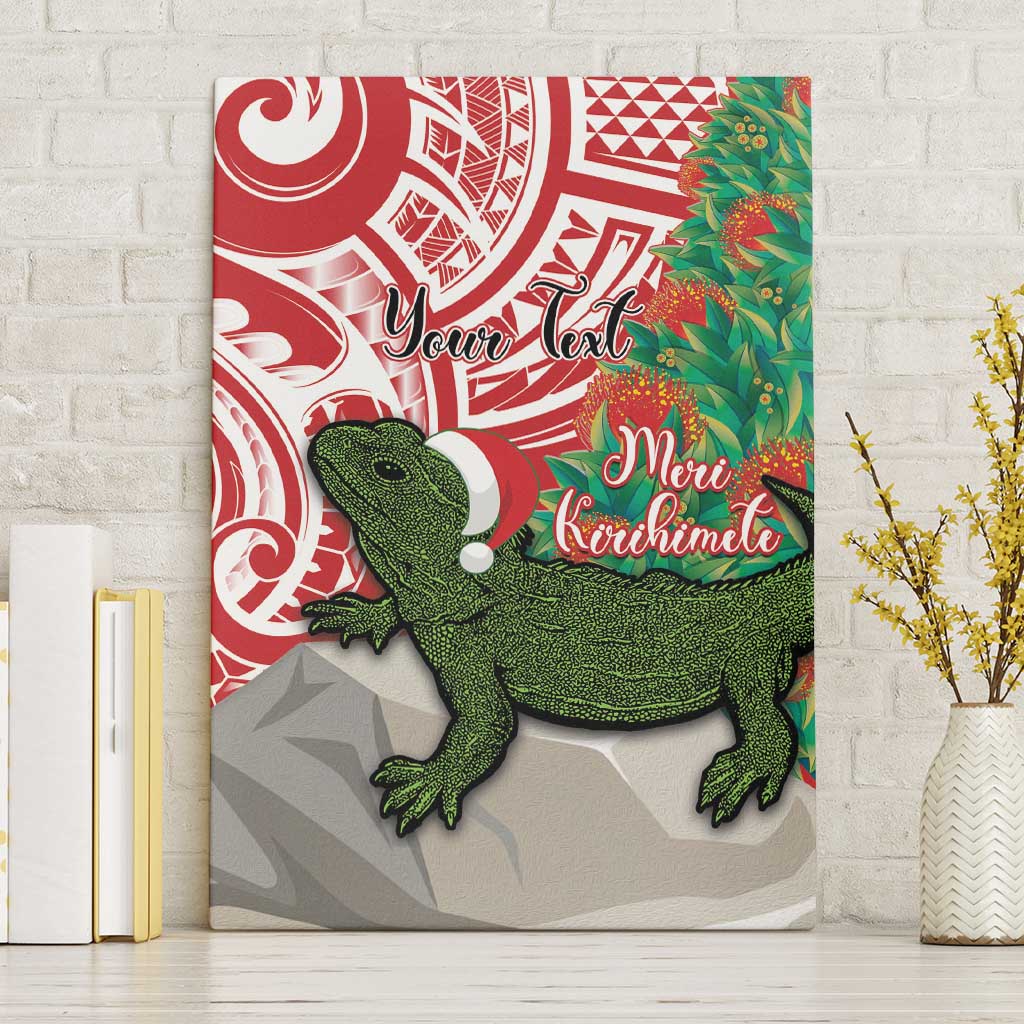 Personalised New Zealand Tuatara Christmas Canvas Wall Art Meri Kirihimete Aotearoa Maori Mix Pohutukawa LT14 Without Frame Red - Polynesian Pride
