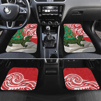 Personalised New Zealand Tuatara Christmas Car Mats Meri Kirihimete Aotearoa Maori Mix Pohutukawa LT14 Set 4pcs Red - Polynesian Pride