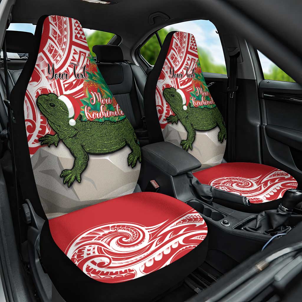 Personalised New Zealand Tuatara Christmas Car Seat Cover Meri Kirihimete Aotearoa Maori Mix Pohutukawa LT14 One Size Red - Polynesian Pride