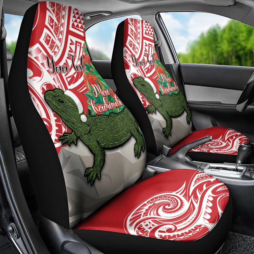 Personalised New Zealand Tuatara Christmas Car Seat Cover Meri Kirihimete Aotearoa Maori Mix Pohutukawa LT14 - Polynesian Pride