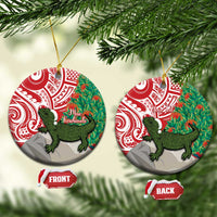 Personalised New Zealand Tuatara Christmas Ceramic Ornament Meri Kirihimete Aotearoa Maori Mix Pohutukawa LT14 Circle Red - Polynesian Pride