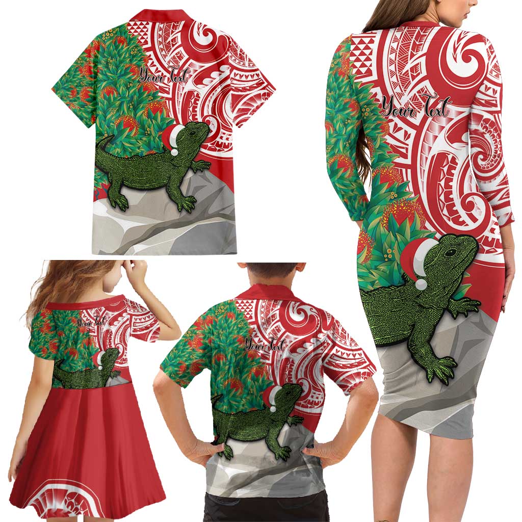 Personalised New Zealand Tuatara Christmas Family Matching Long Sleeve Bodycon Dress and Hawaiian Shirt Meri Kirihimete Aotearoa Maori Mix Pohutukawa LT14 - Polynesian Pride