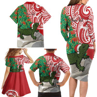 Personalised New Zealand Tuatara Christmas Family Matching Long Sleeve Bodycon Dress and Hawaiian Shirt Meri Kirihimete Aotearoa Maori Mix Pohutukawa LT14 - Polynesian Pride