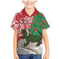 Personalised New Zealand Tuatara Christmas Family Matching Mermaid Dress and Hawaiian Shirt Meri Kirihimete Aotearoa Maori Mix Pohutukawa LT14 Son's Shirt Red - Polynesian Pride