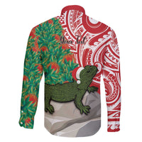 Personalised New Zealand Tuatara Christmas Family Matching Off The Shoulder Long Sleeve Dress and Hawaiian Shirt Meri Kirihimete Aotearoa Maori Mix Pohutukawa LT14 - Polynesian Pride