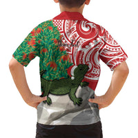 Personalised New Zealand Tuatara Christmas Family Matching Off Shoulder Maxi Dress and Hawaiian Shirt Meri Kirihimete Aotearoa Maori Mix Pohutukawa LT14 - Polynesian Pride