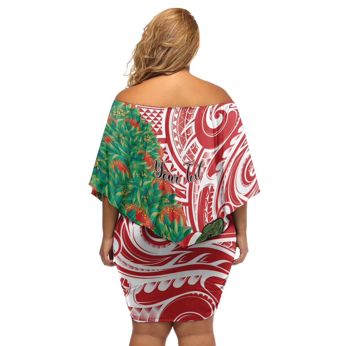 Personalised New Zealand Tuatara Christmas Family Matching Off Shoulder Short Dress and Hawaiian Shirt Meri Kirihimete Aotearoa Maori Mix Pohutukawa LT14 - Polynesian Pride