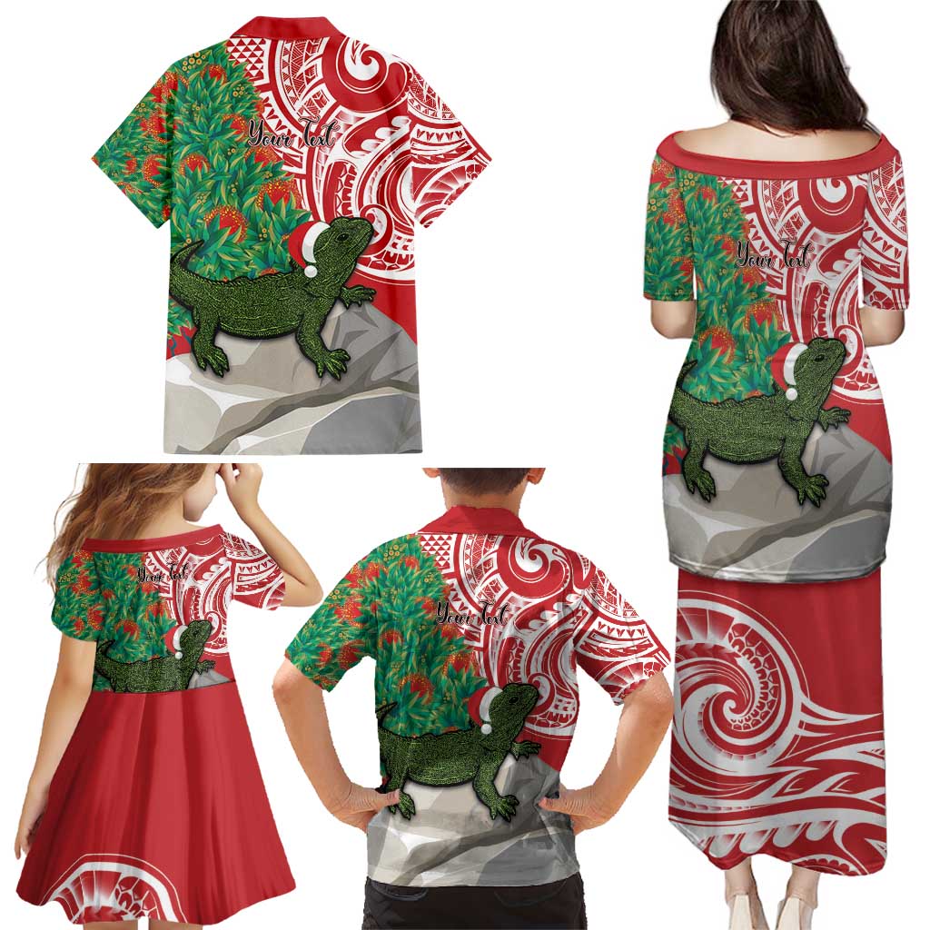 Personalised New Zealand Tuatara Christmas Family Matching Puletasi and Hawaiian Shirt Meri Kirihimete Aotearoa Maori Mix Pohutukawa LT14 - Polynesian Pride