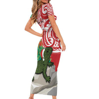 Personalised New Zealand Tuatara Christmas Family Matching Short Sleeve Bodycon Dress and Hawaiian Shirt Meri Kirihimete Aotearoa Maori Mix Pohutukawa LT14 - Polynesian Pride