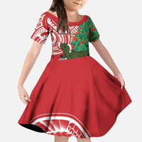Personalised New Zealand Tuatara Christmas Family Matching Summer Maxi Dress and Hawaiian Shirt Meri Kirihimete Aotearoa Maori Mix Pohutukawa LT14 Daughter's Dress Red - Polynesian Pride