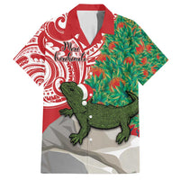 Personalised New Zealand Tuatara Christmas Family Matching Summer Maxi Dress and Hawaiian Shirt Meri Kirihimete Aotearoa Maori Mix Pohutukawa LT14 Dad's Shirt - Short Sleeve Red - Polynesian Pride