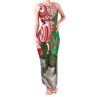 Personalised New Zealand Tuatara Christmas Family Matching Tank Maxi Dress and Hawaiian Shirt Meri Kirihimete Aotearoa Maori Mix Pohutukawa LT14 Mom's Dress Red - Polynesian Pride