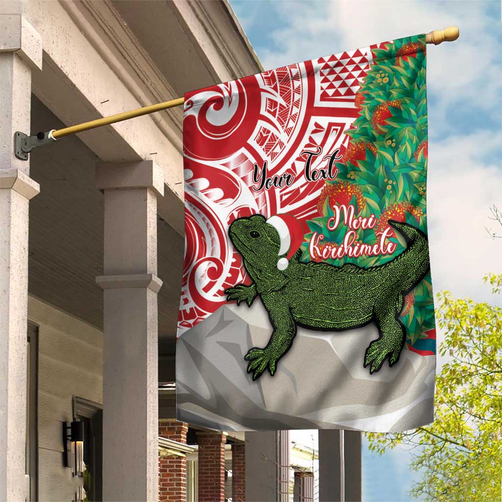 Personalised New Zealand Tuatara Christmas Garden Flag Meri Kirihimete Aotearoa Maori Mix Pohutukawa LT14 House Flag Red - Polynesian Pride