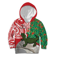 Personalised New Zealand Tuatara Christmas Kid Hoodie Meri Kirihimete Aotearoa Maori Mix Pohutukawa LT14 Hoodie Red - Polynesian Pride