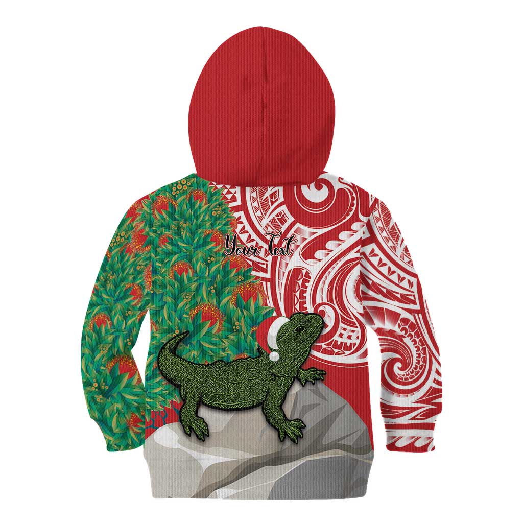Personalised New Zealand Tuatara Christmas Kid Hoodie Meri Kirihimete Aotearoa Maori Mix Pohutukawa LT14 - Polynesian Pride