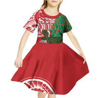 Personalised New Zealand Tuatara Christmas Kid Short Sleeve Dress Meri Kirihimete Aotearoa Maori Mix Pohutukawa LT14 - Polynesian Pride