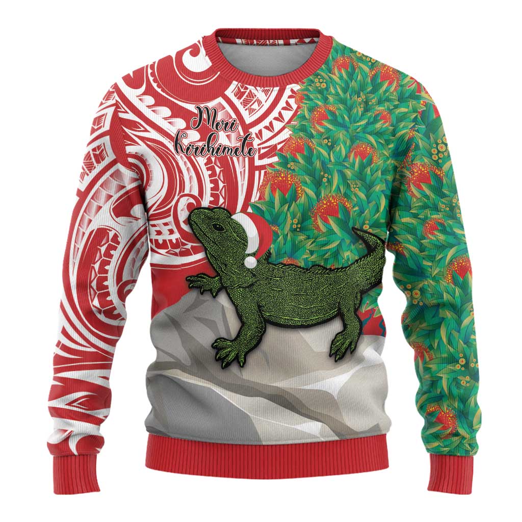 Personalised New Zealand Tuatara Christmas Ugly Christmas Sweater Meri Kirihimete Aotearoa Maori Mix Pohutukawa LT14 - Polynesian Pride