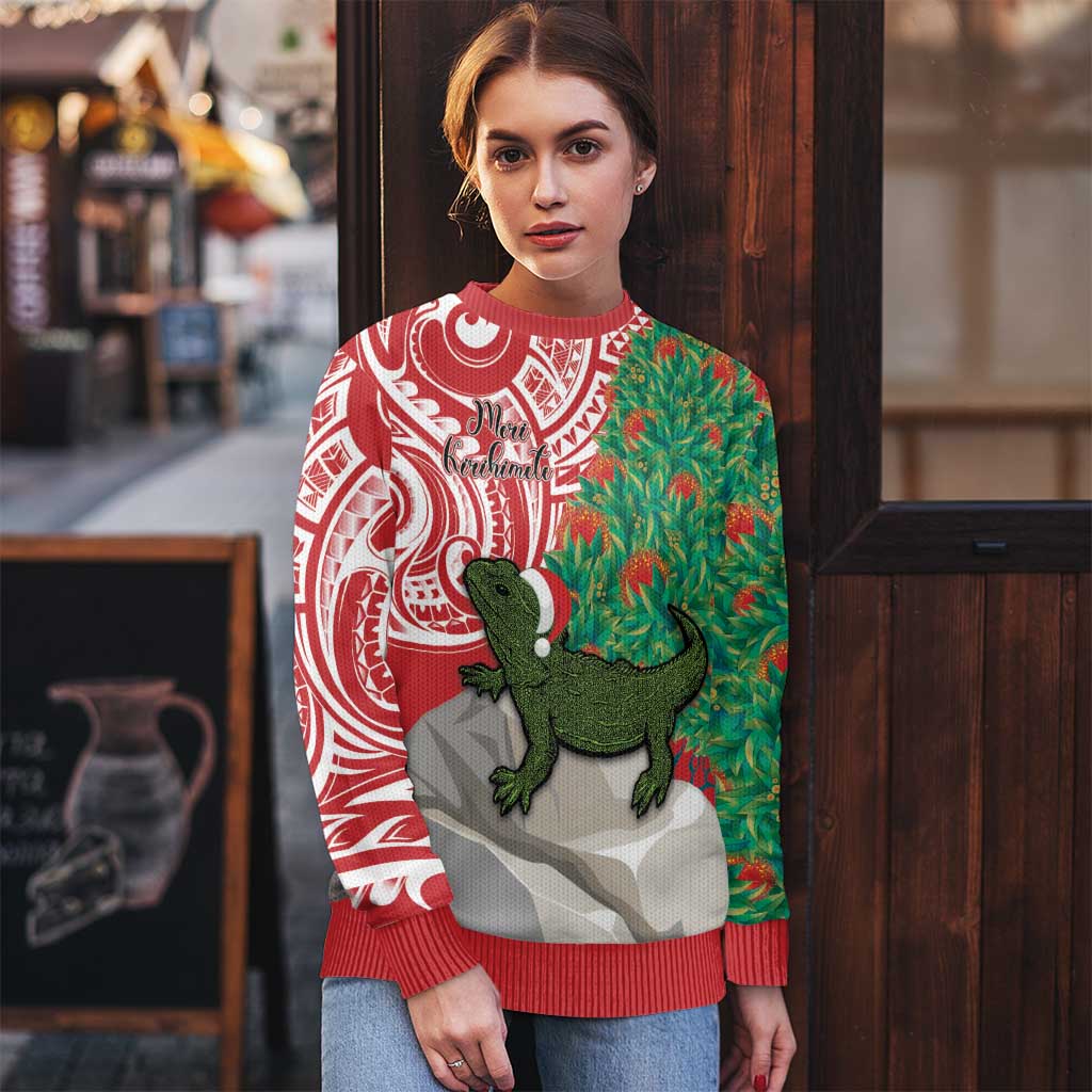 Personalised New Zealand Tuatara Christmas Ugly Christmas Sweater Meri Kirihimete Aotearoa Maori Mix Pohutukawa LT14 - Polynesian Pride