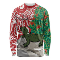 Personalised New Zealand Tuatara Christmas Long Sleeve Shirt Meri Kirihimete Aotearoa Maori Mix Pohutukawa LT14 Unisex Red - Polynesian Pride