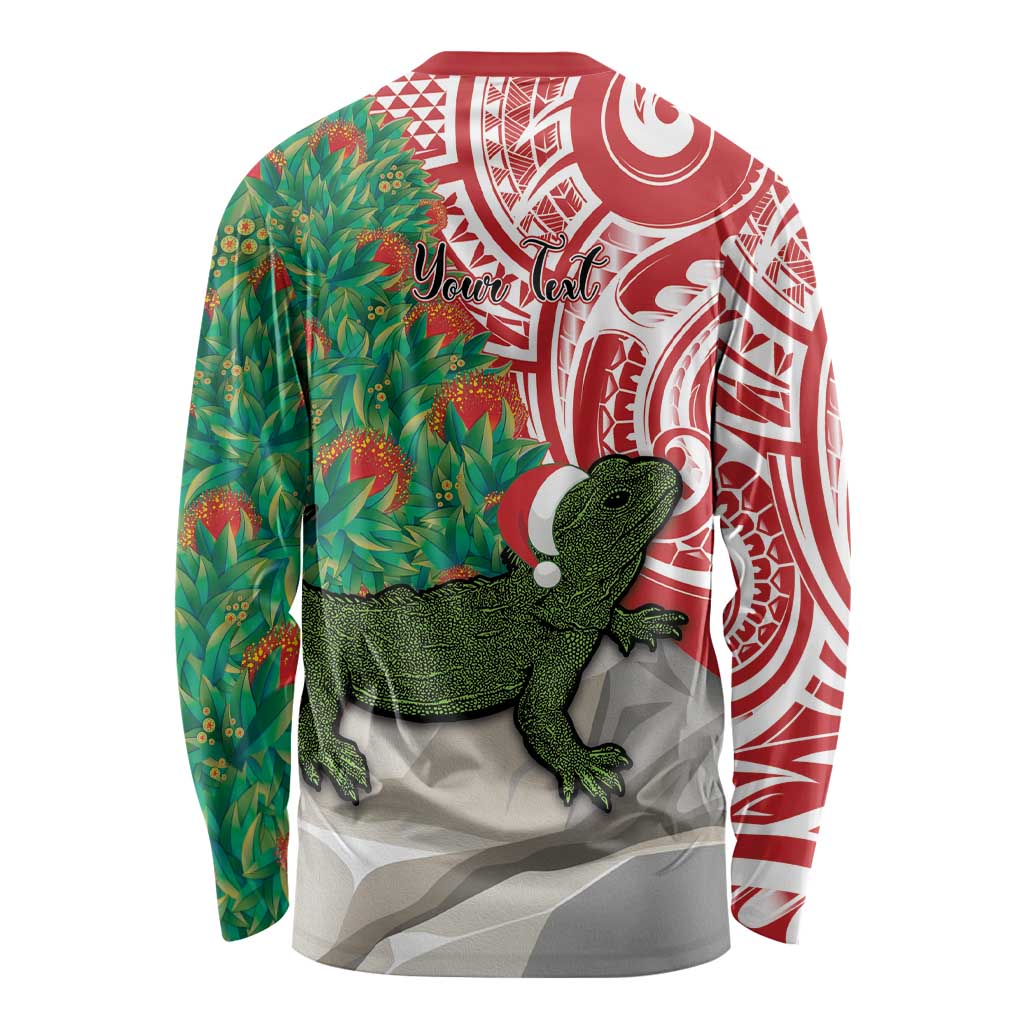 Personalised New Zealand Tuatara Christmas Long Sleeve Shirt Meri Kirihimete Aotearoa Maori Mix Pohutukawa LT14 - Polynesian Pride