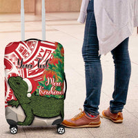 Personalised New Zealand Tuatara Christmas Luggage Cover Meri Kirihimete Aotearoa Maori Mix Pohutukawa LT14 Red - Polynesian Pride
