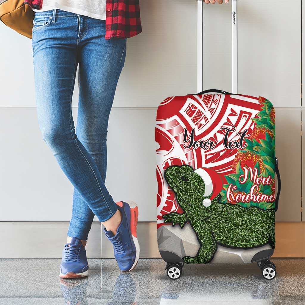 Personalised New Zealand Tuatara Christmas Luggage Cover Meri Kirihimete Aotearoa Maori Mix Pohutukawa LT14 - Polynesian Pride