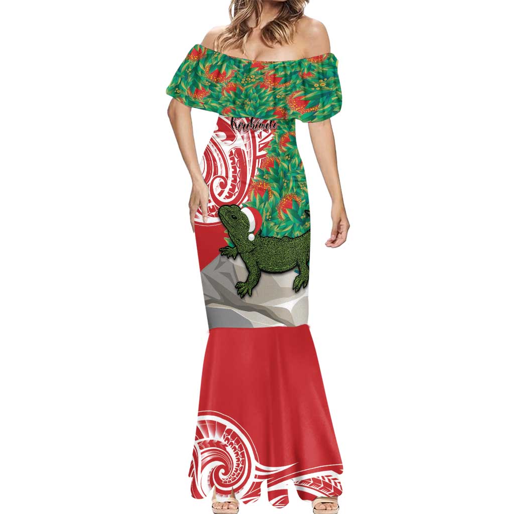 Personalised New Zealand Tuatara Christmas Mermaid Dress Meri Kirihimete Aotearoa Maori Mix Pohutukawa LT14 - Polynesian Pride