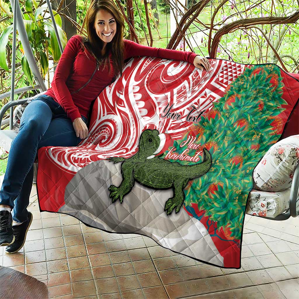 Personalised New Zealand Tuatara Christmas Quilt Meri Kirihimete Aotearoa Maori Mix Pohutukawa LT14 - Polynesian Pride