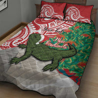 Personalised New Zealand Tuatara Christmas Quilt Bed Set Meri Kirihimete Aotearoa Maori Mix Pohutukawa LT14 - Polynesian Pride