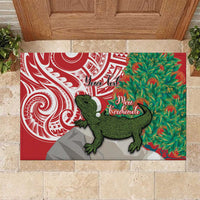 Personalised New Zealand Tuatara Christmas Rubber Doormat Meri Kirihimete Aotearoa Maori Mix Pohutukawa LT14 Red - Polynesian Pride