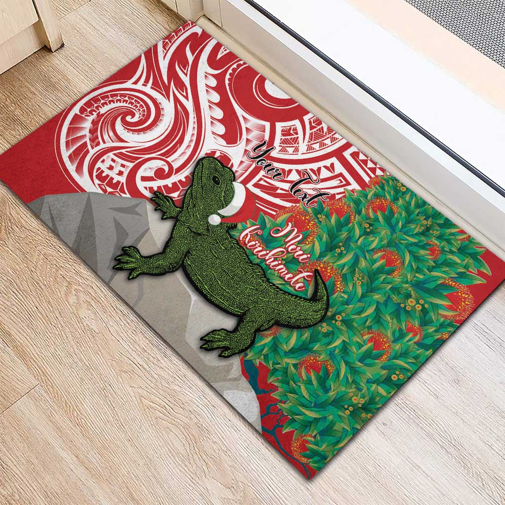 Personalised New Zealand Tuatara Christmas Rubber Doormat Meri Kirihimete Aotearoa Maori Mix Pohutukawa LT14 - Polynesian Pride