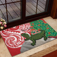 Personalised New Zealand Tuatara Christmas Rubber Doormat Meri Kirihimete Aotearoa Maori Mix Pohutukawa LT14 - Polynesian Pride