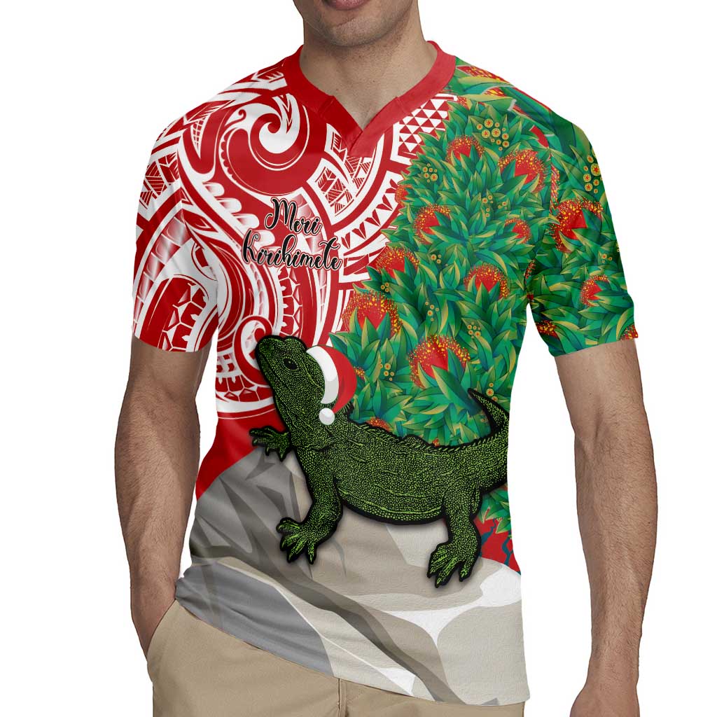 Personalised New Zealand Tuatara Christmas Rugby Jersey Meri Kirihimete Aotearoa Maori Mix Pohutukawa LT14 - Polynesian Pride