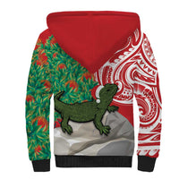 Personalised New Zealand Tuatara Christmas Sherpa Hoodie Meri Kirihimete Aotearoa Maori Mix Pohutukawa LT14 - Polynesian Pride