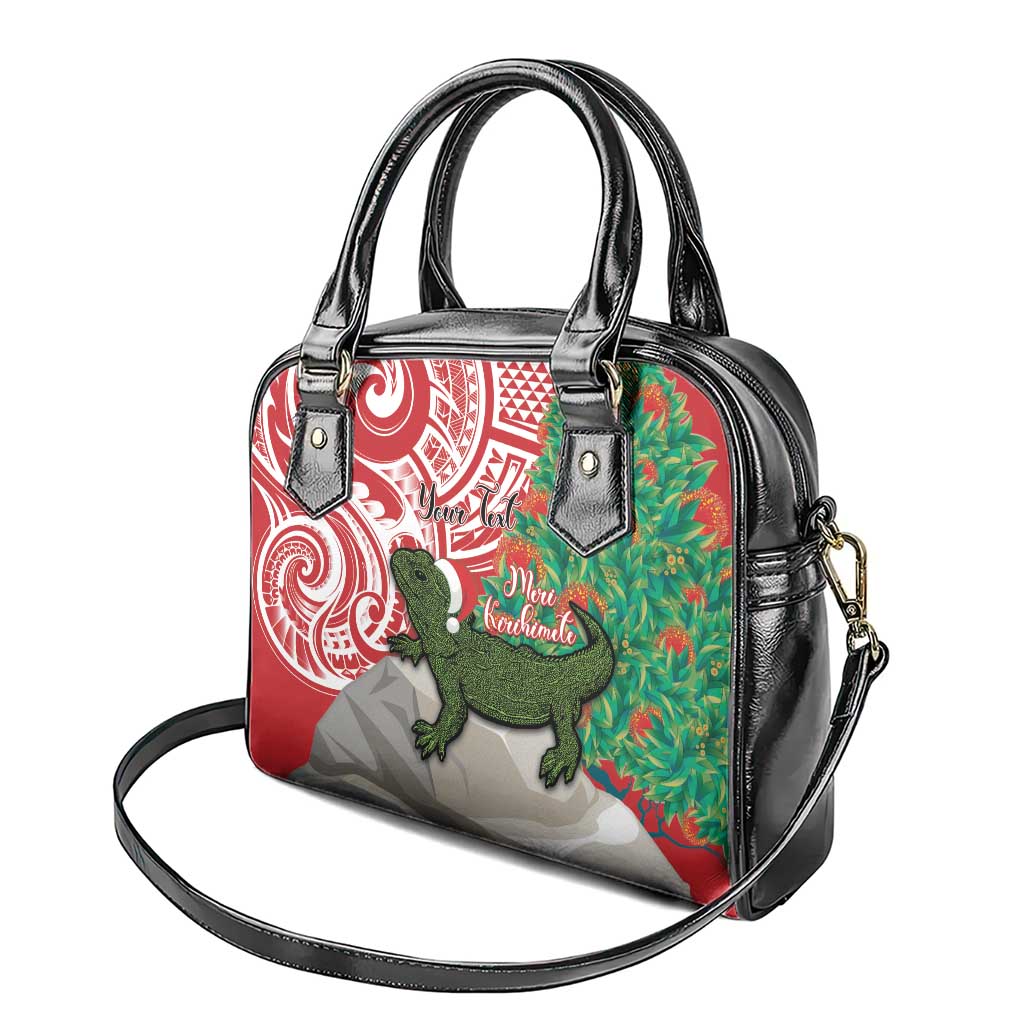 Personalised New Zealand Tuatara Christmas Shoulder Handbag Meri Kirihimete Aotearoa Maori Mix Pohutukawa LT14 - Polynesian Pride