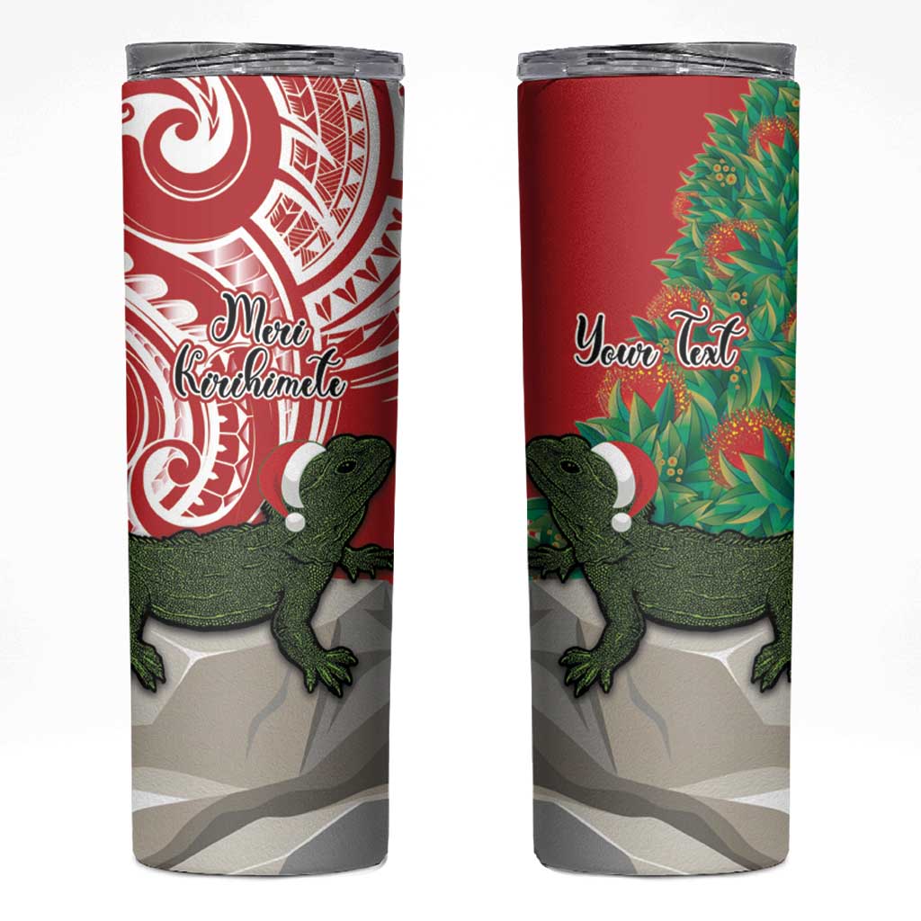 Personalised New Zealand Tuatara Christmas Skinny Tumbler Meri Kirihimete Aotearoa Maori Mix Pohutukawa LT14 Red - Polynesian Pride