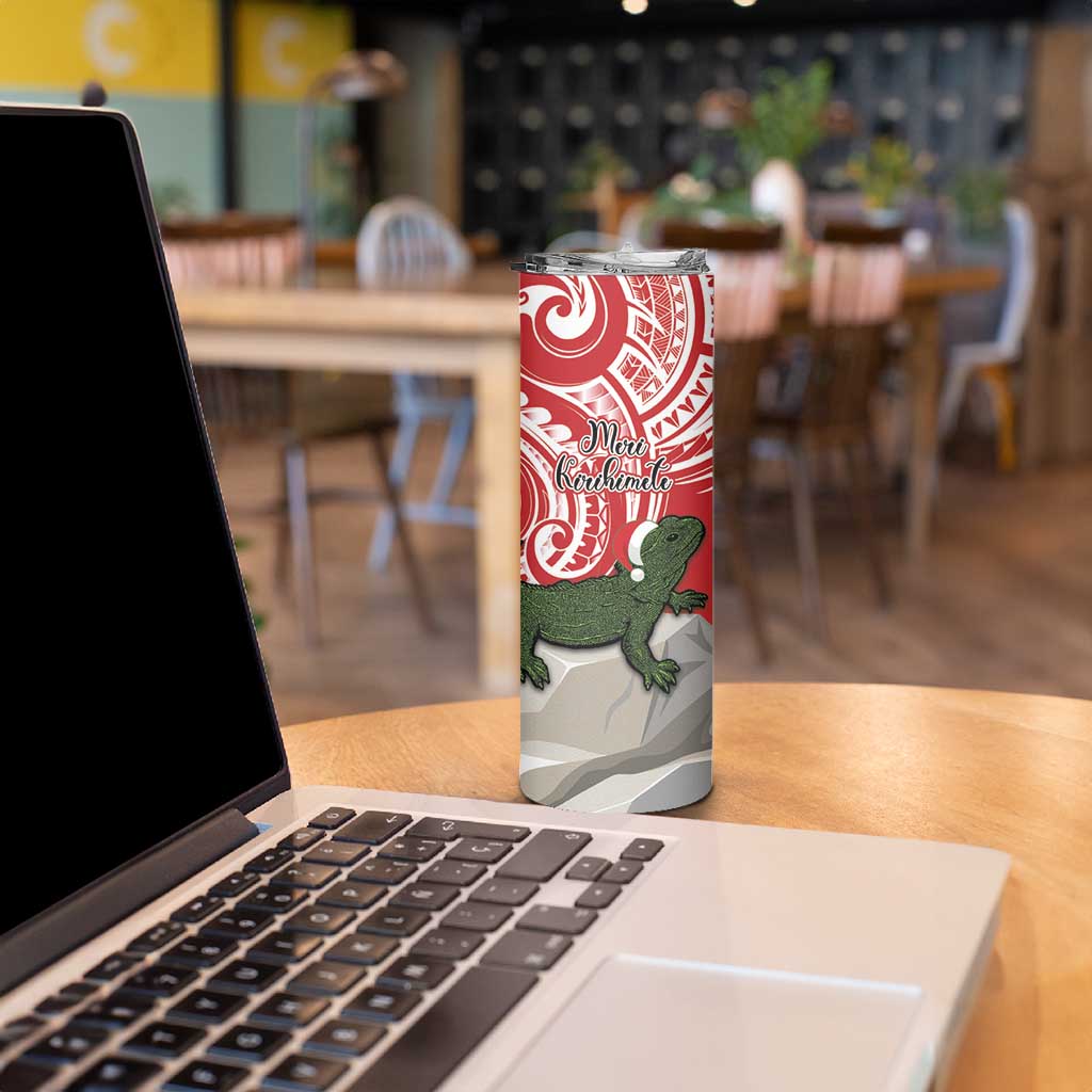 Personalised New Zealand Tuatara Christmas Skinny Tumbler Meri Kirihimete Aotearoa Maori Mix Pohutukawa LT14 - Polynesian Pride
