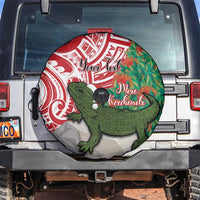 Personalised New Zealand Tuatara Christmas Spare Tire Cover Meri Kirihimete Aotearoa Maori Mix Pohutukawa LT14 Red - Polynesian Pride