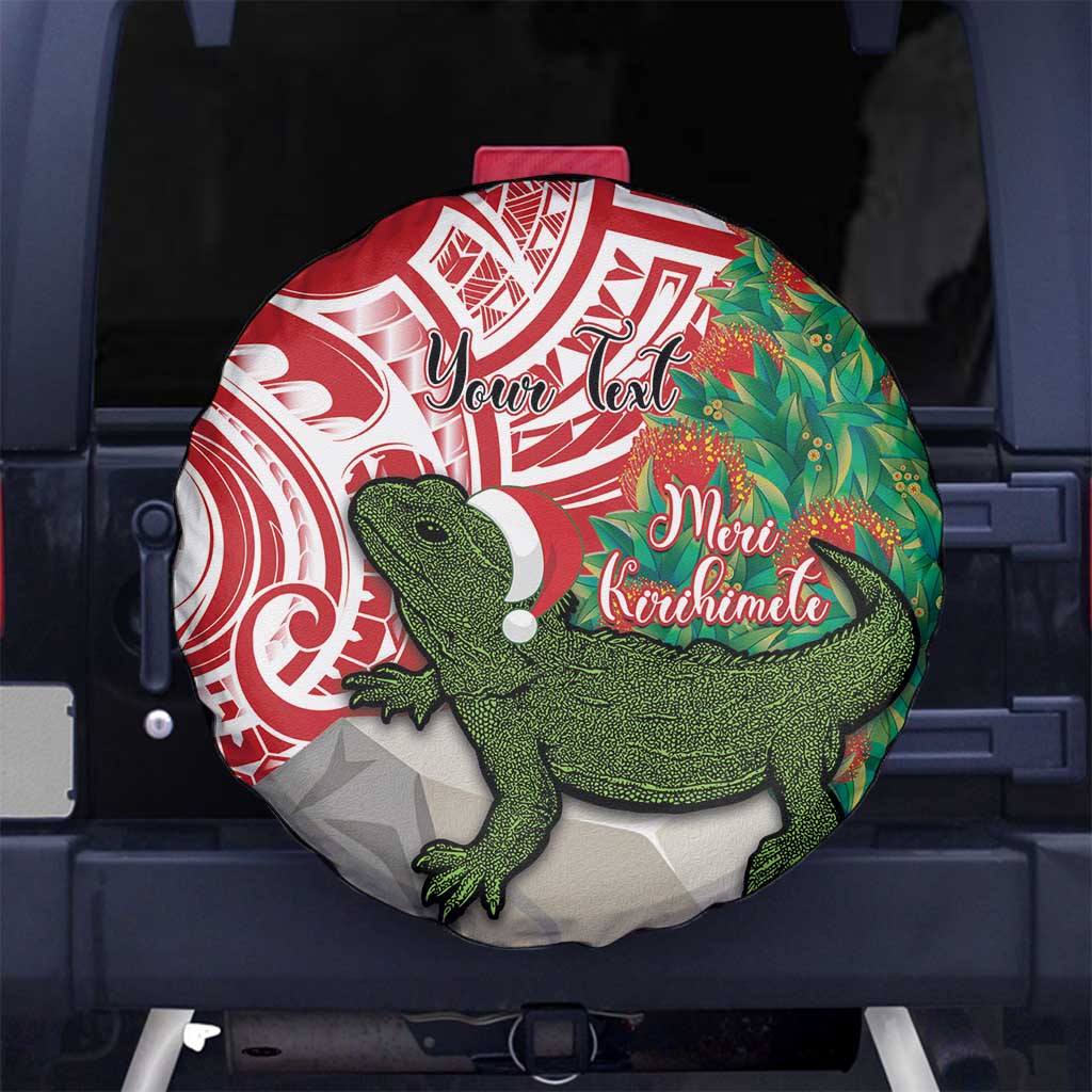 Personalised New Zealand Tuatara Christmas Spare Tire Cover Meri Kirihimete Aotearoa Maori Mix Pohutukawa LT14 - Polynesian Pride