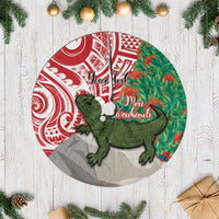 Personalised New Zealand Tuatara Christmas Tree Skirt Meri Kirihimete Aotearoa Maori Mix Pohutukawa LT14 Casual Red - Polynesian Pride