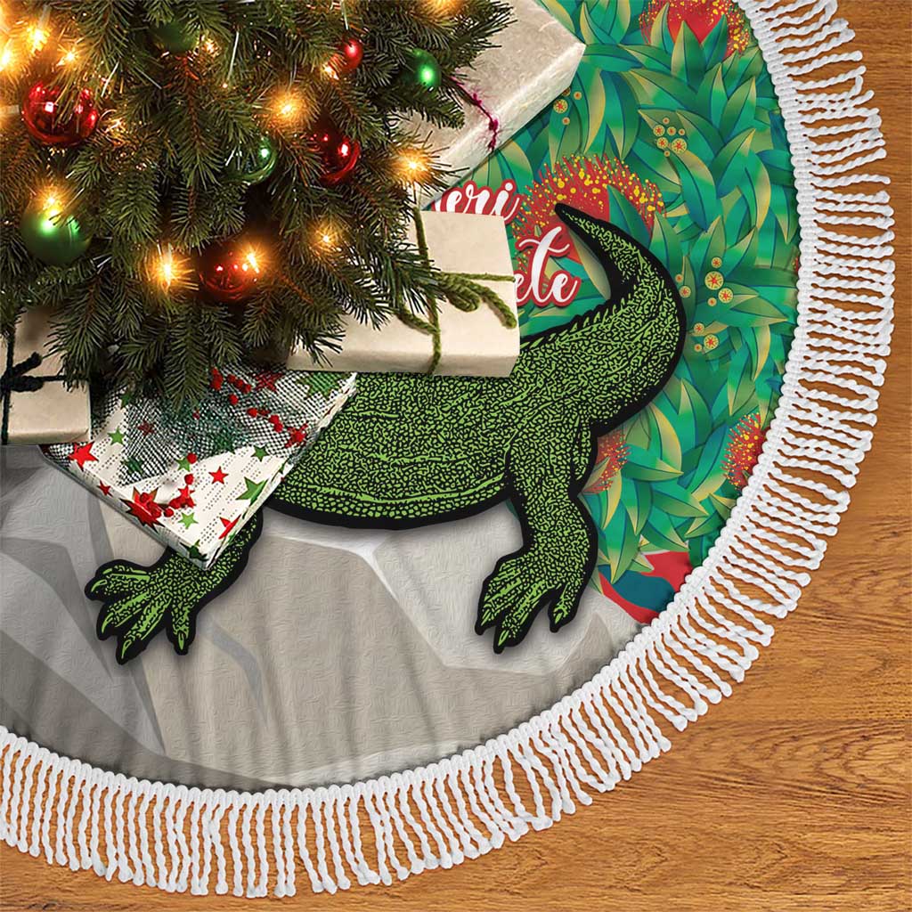 Personalised New Zealand Tuatara Christmas Tree Skirt Meri Kirihimete Aotearoa Maori Mix Pohutukawa LT14 - Polynesian Pride