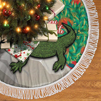 Personalised New Zealand Tuatara Christmas Tree Skirt Meri Kirihimete Aotearoa Maori Mix Pohutukawa LT14 - Polynesian Pride